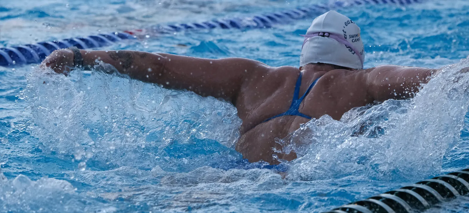 February 2025, Gloria Sports Arena: butterfly arm stroke in the pool.